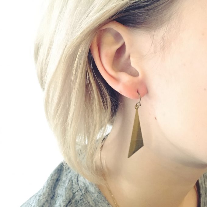 brass triangle earrings