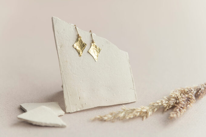 Hammered brass diamond dangles