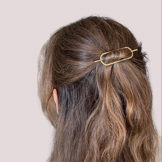 Brass hair barette - Hammered ellips mini - Afbeelding 2