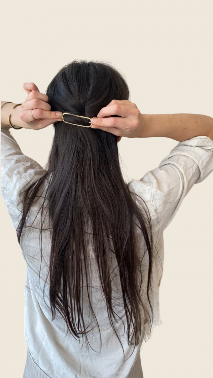 Brass hair barette - Hammered ellips mini - Afbeelding 11