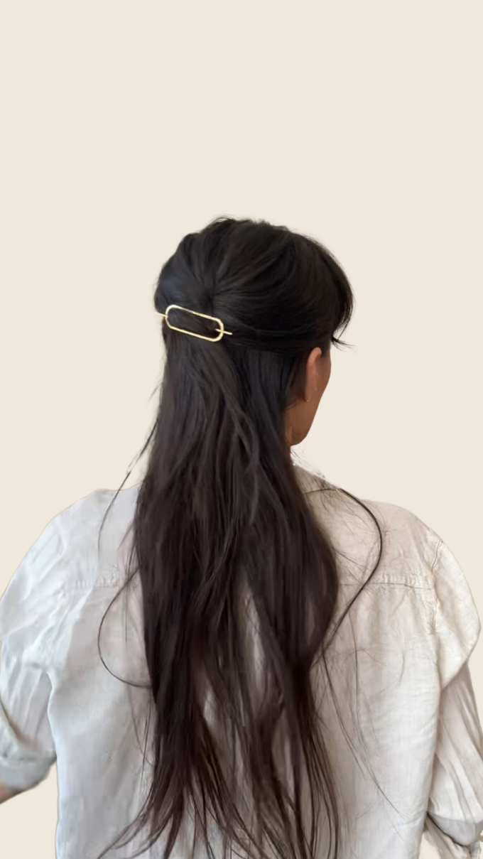 Brass hair barette - Hammered ellips mini - Afbeelding 7