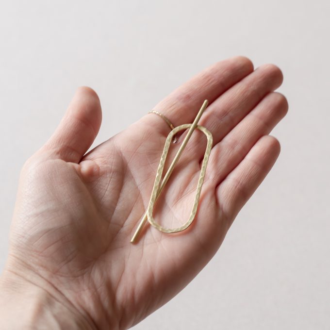 Brass hair barette - Hammered ellips mini - Afbeelding 3