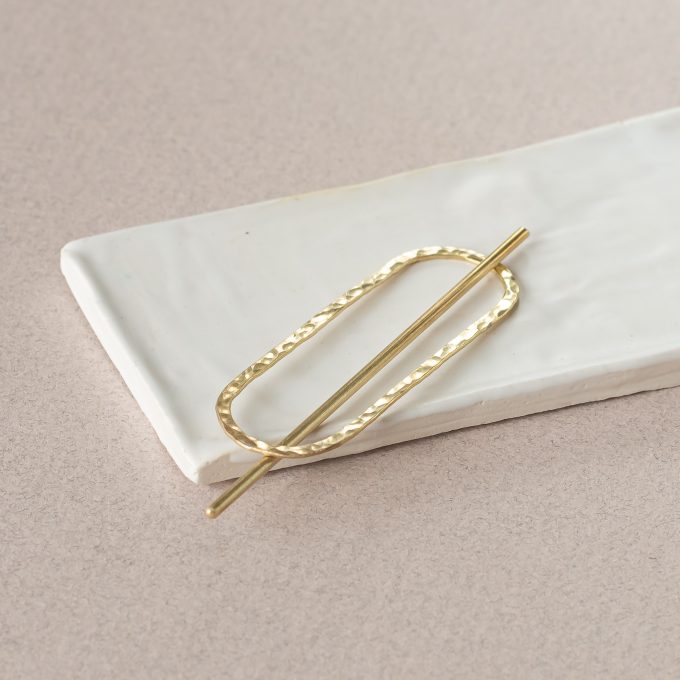 Brass hair barette - Hammered ellips mini - Afbeelding 9