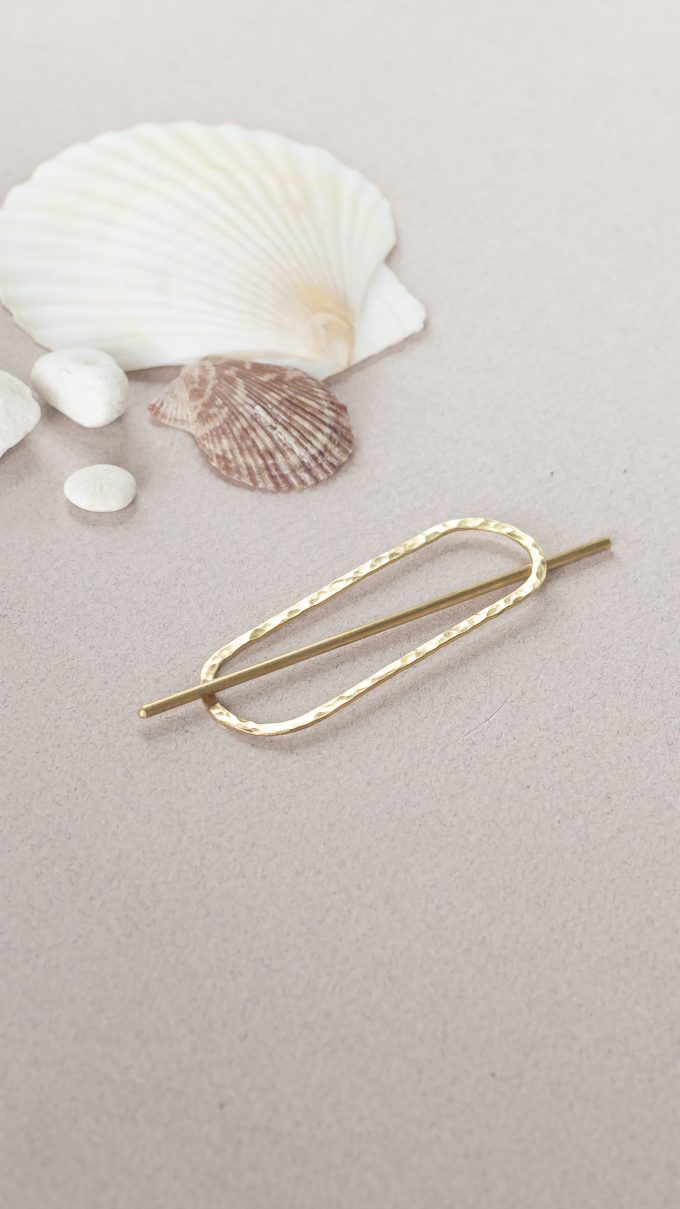 Brass hair barette - Hammered ellips mini - Afbeelding 10