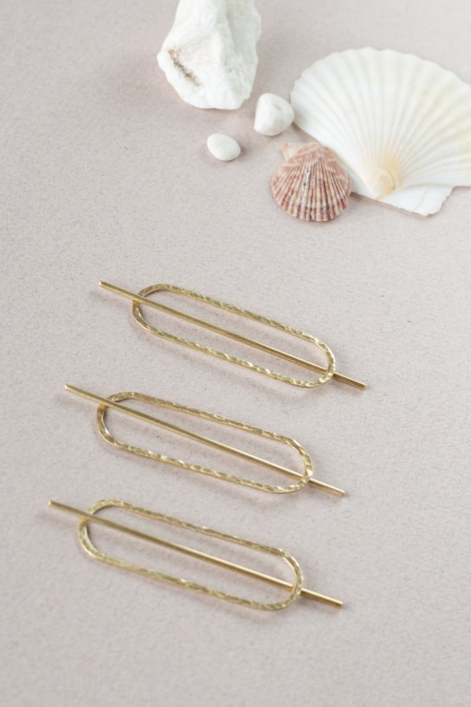 Brass hair barette - Hammered ellips mini - Afbeelding 13