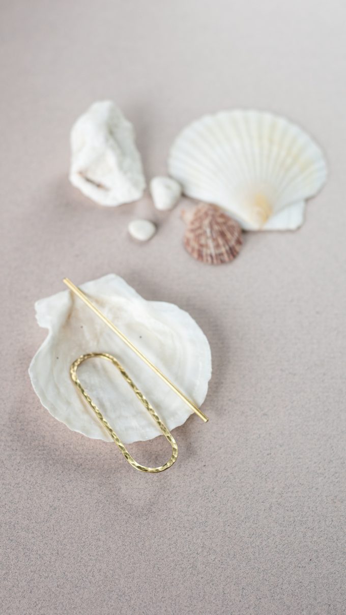 Brass hair barette - Hammered ellips mini - Afbeelding 12