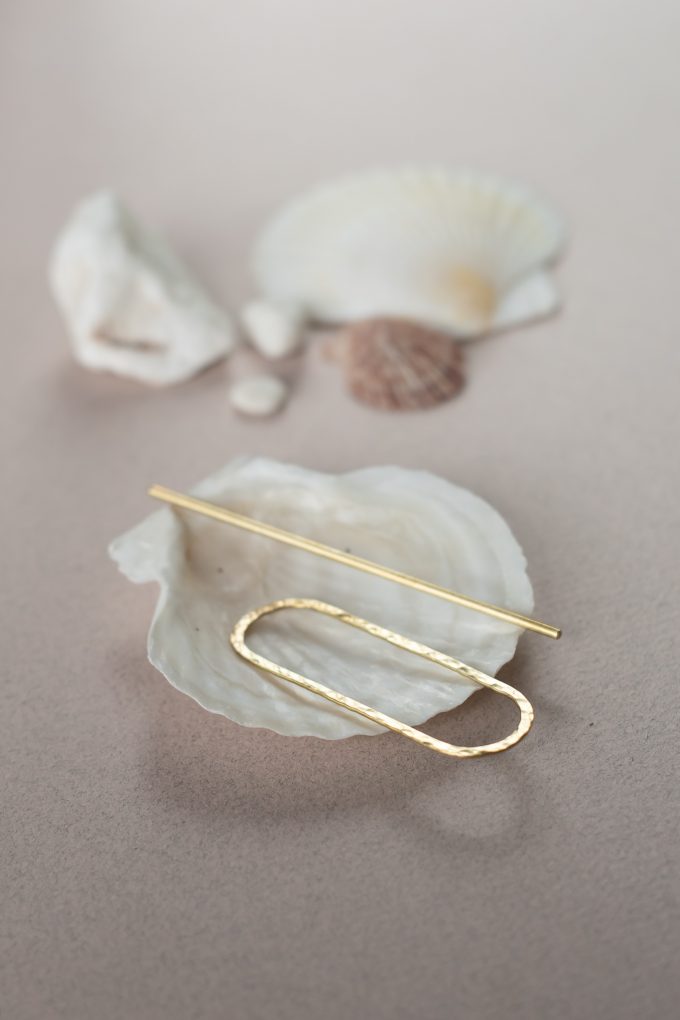 Brass hair barette - Hammered ellips mini