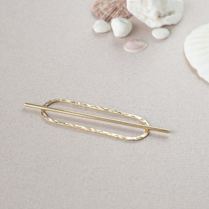 Brass hair barette - Hammered ellips mini - Afbeelding 15
