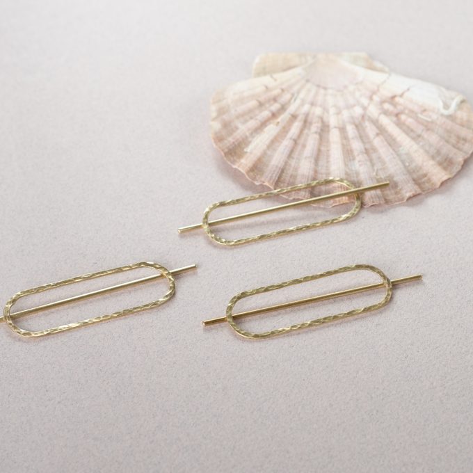 Brass hair barette - Hammered ellips mini - Afbeelding 16